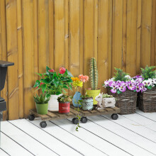 Outsunny 2 Pack Plant Caddy with Wheels, Square Wooden Plant Pot Trolley