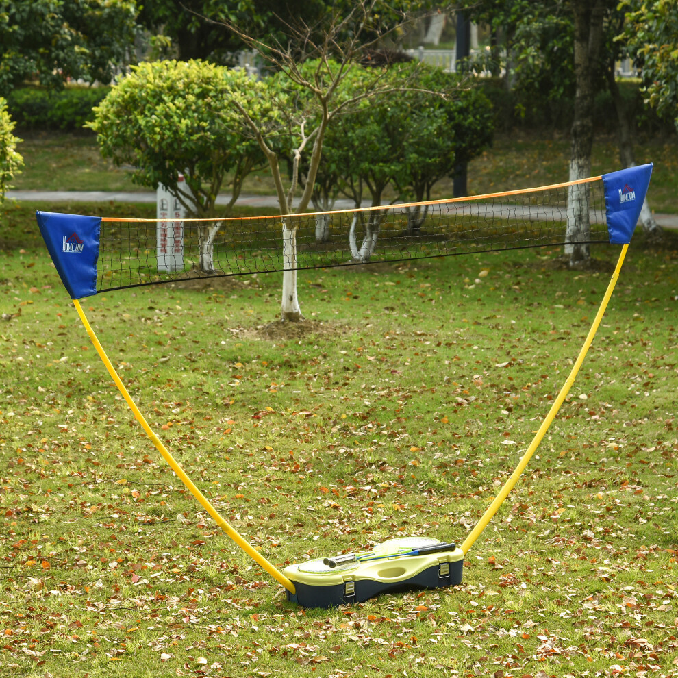 Homcom Foldable Badminton Net Set W/ 2 Pairs Of Rackets 2 Nylon Shuttlecocks