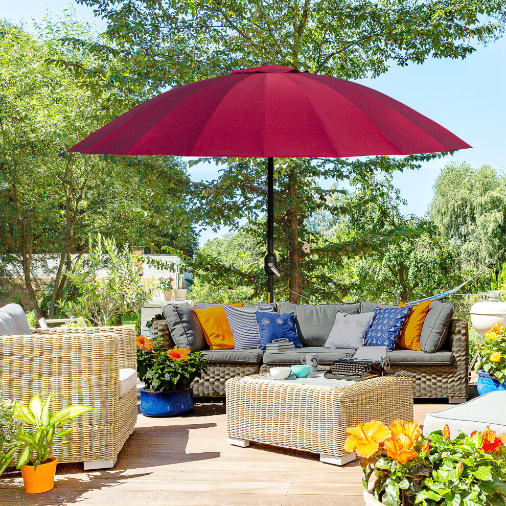 Outsunny 2.5m Round Curved Adjustable Parasol Sun Umbrella Metal Pole Red