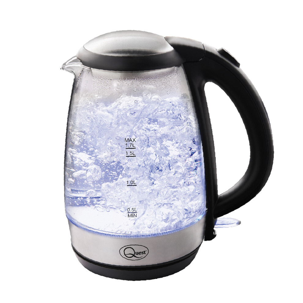 Quest 36890 Fast Boil Glass Kettle / 1.7 Litre Capacity / Strix Controller / Spout Filter / Overheat Protection / Water Level Indicators / 3000W