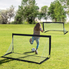 HOMCOM Folding Outdoor Football Goal 6x3 ft Black with All-Weather Net - Steel Frame, Carry Bag - A62-015BK