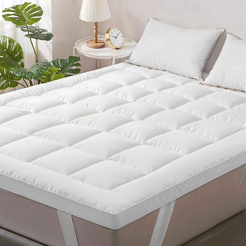 (Double: 137 x 190 cm) Fitted Mattress Toppers 10cm Thick Microfiber Padded Toppers