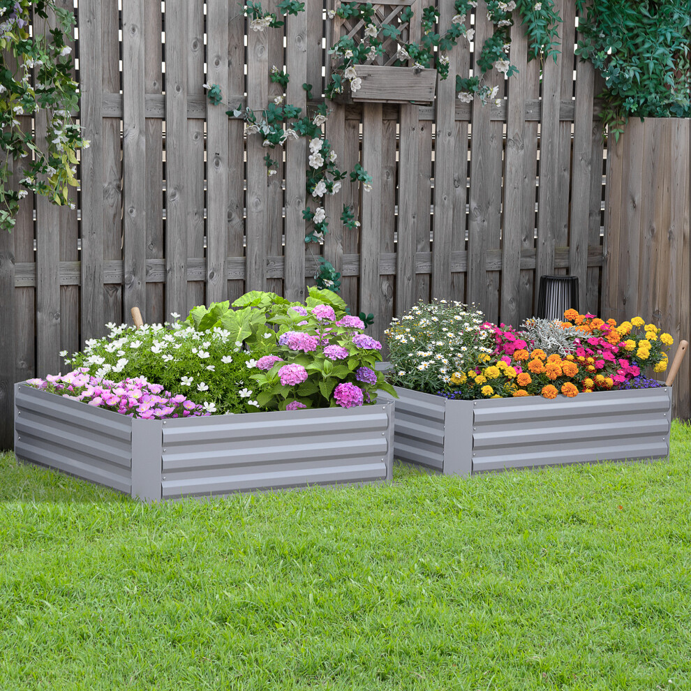 Rackhams Grey Set Of 2 291L Raised Garden Bed, Elevated Galvanised Planter Box For Flowers, Herbs, 100X100x30cm, - Image 7