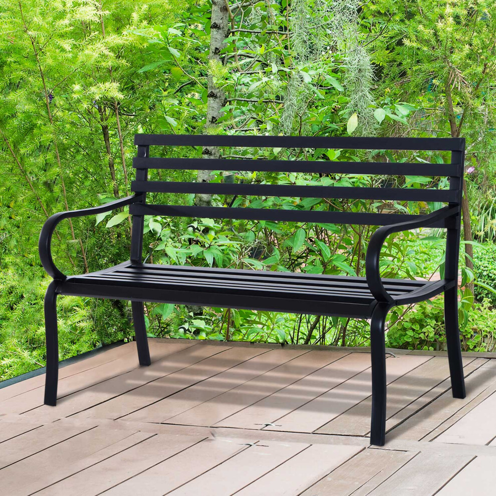 Outsunny 2 Seater Bench Garden Furniture Outdoor Metal Loveseat Seat Patio Chair