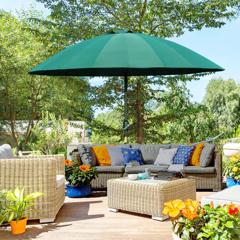 Outsunny 2.5m Round Curved Adjustable Parasol Sun Umbrella Metal Pole Green