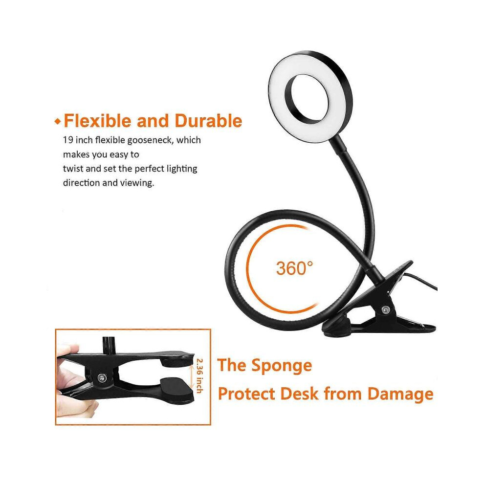 48 LED USB Desk Lamp with 3 Color Modes 10 Brightness  360 Flexible Gooseneck Clamp Lamp for Desk Headboard Clip on Light Reading Light