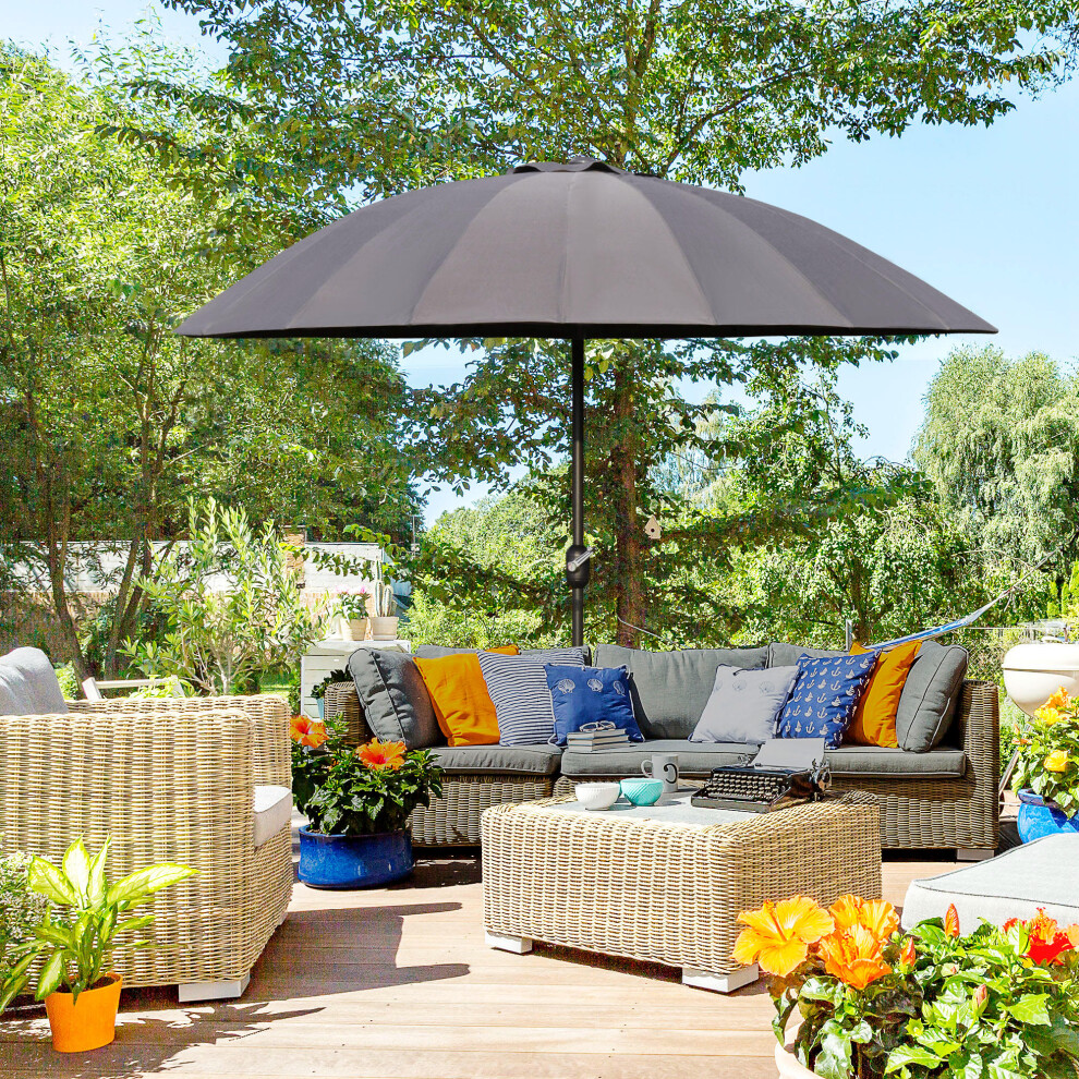 Outsunny 2.5m Round Curved Adjustable Parasol Sun Umbrella Metal Pole Grey