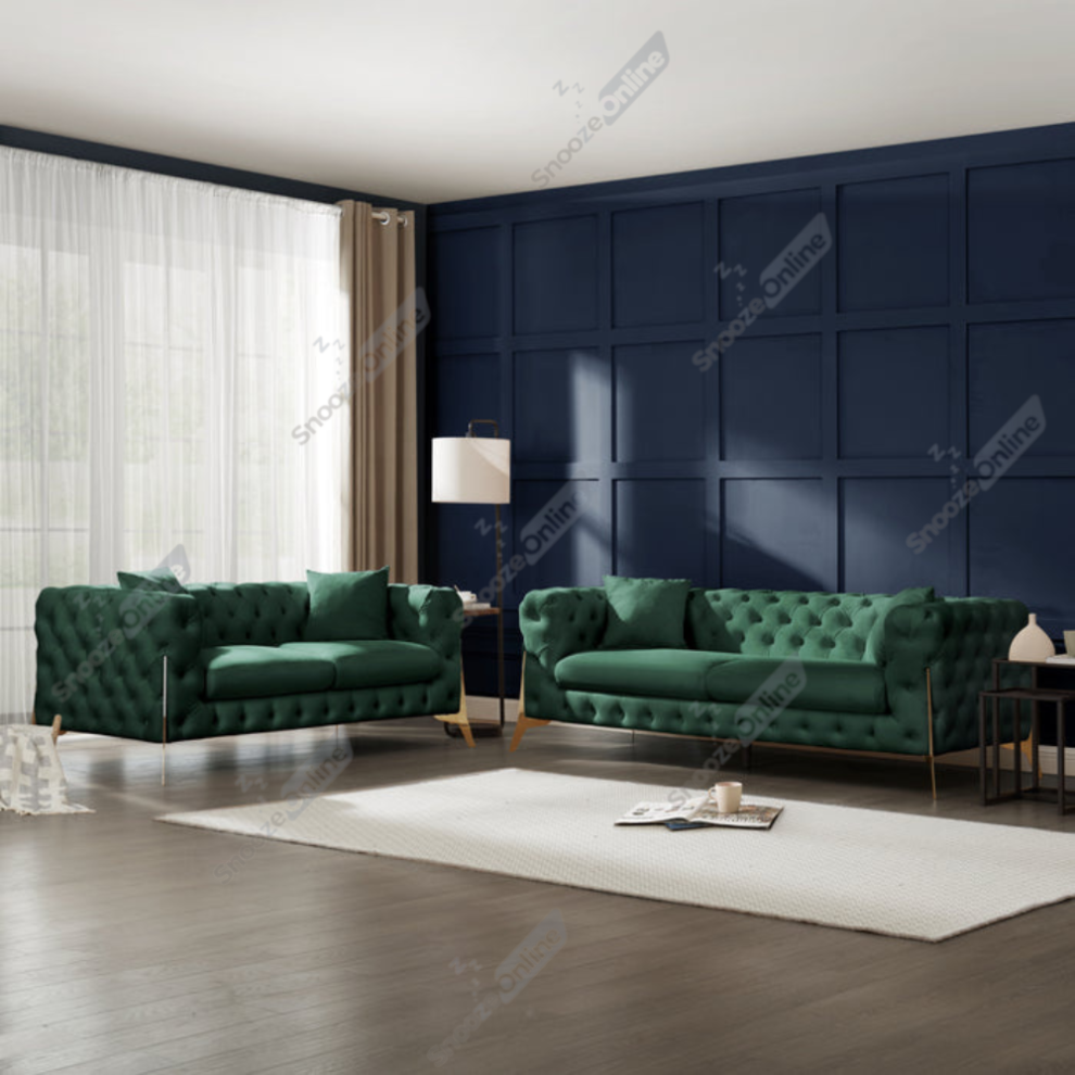 Snooze Online (Velvet 3 Seater Sofa) Snoozeonline Chesterfield Sofa Set 3+2 Seater Set Suite Settee Lounger 1,2,3 Seater Sofas Green