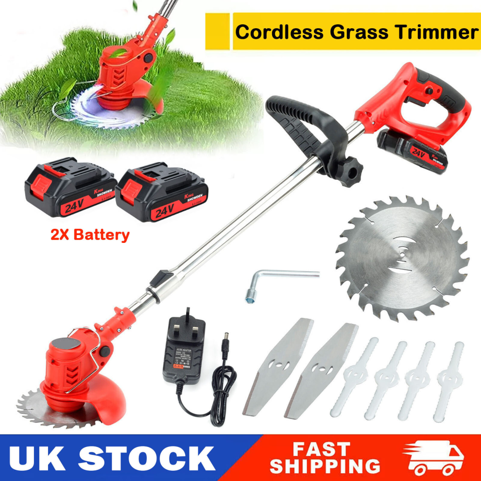 Cordless Strimmer Grass Trimmer Electric Tree Garden Weed Cutter +2XBattery 24V