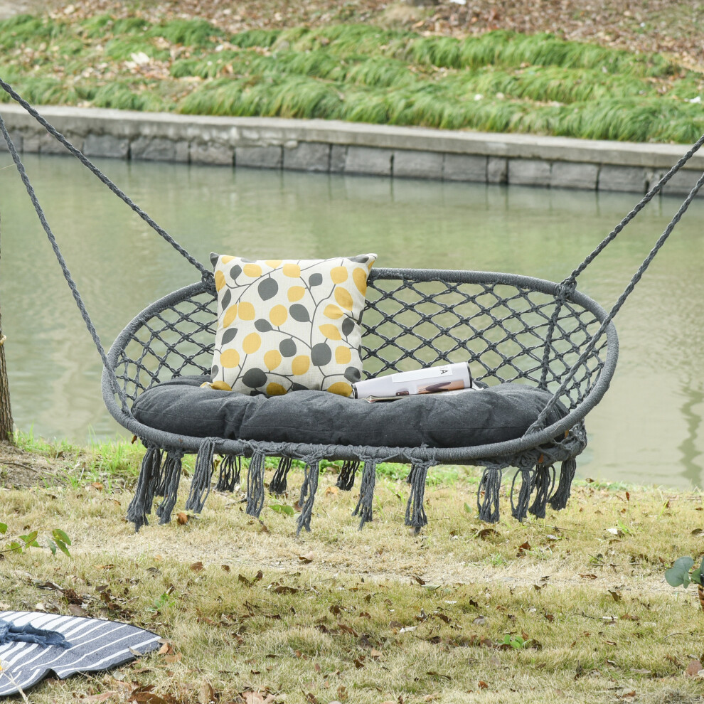 Outsunny Hanging Hammock Chair Macrame Seat For Patio Garden Yard Dark/Grey