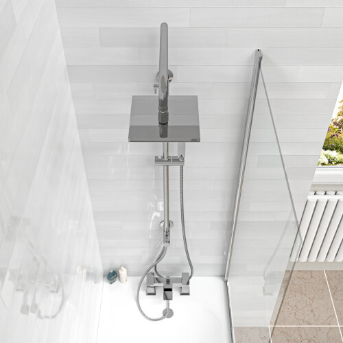 NES Home Nes Home Square Chrome 2 Ways Exposed Shower Mixer Riser Rail & Handset 2