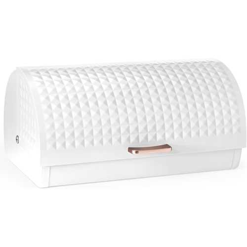 EHC Bread Bins for Kitchen, Bread Box with lid, Kitchen Storage Bin, Bread Container, White, VENTILATED Back to keep Co