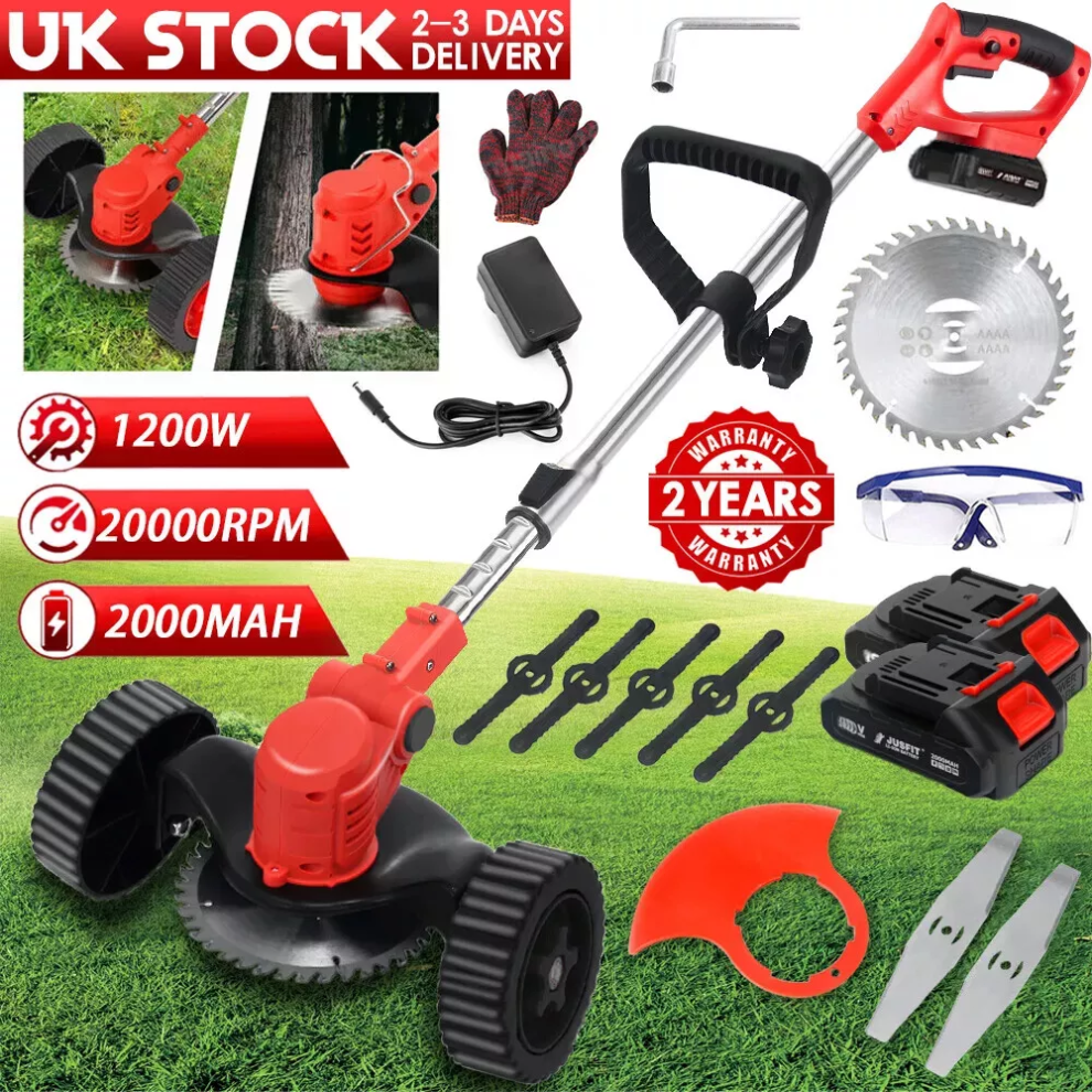 21V Electric Cordless Grass Trimmer Strimmer Garden Edger Cutter with 2 Battery