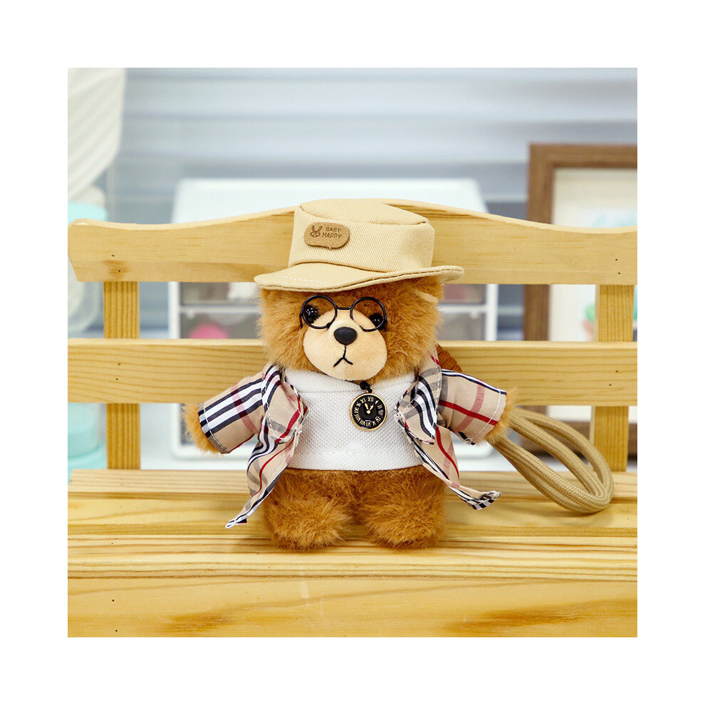 (Khaki Check)Porte-clés peluche ours animal 12 pouces peluche courte sac à dos doux cadeau pour cadeau enfants