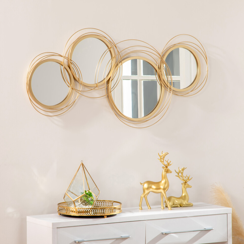 Homcom Metal Wall Art Decorative Mirror Decor Modern Wall Sculpture, Gold