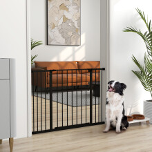 PawHut Pressure-Fitted Pet Gate for Dogs, 76 cm Tall, Black - Adjustable 76-107 cm, One-Hand Walk-Through, Powder-Coated Steel, D06-058BK