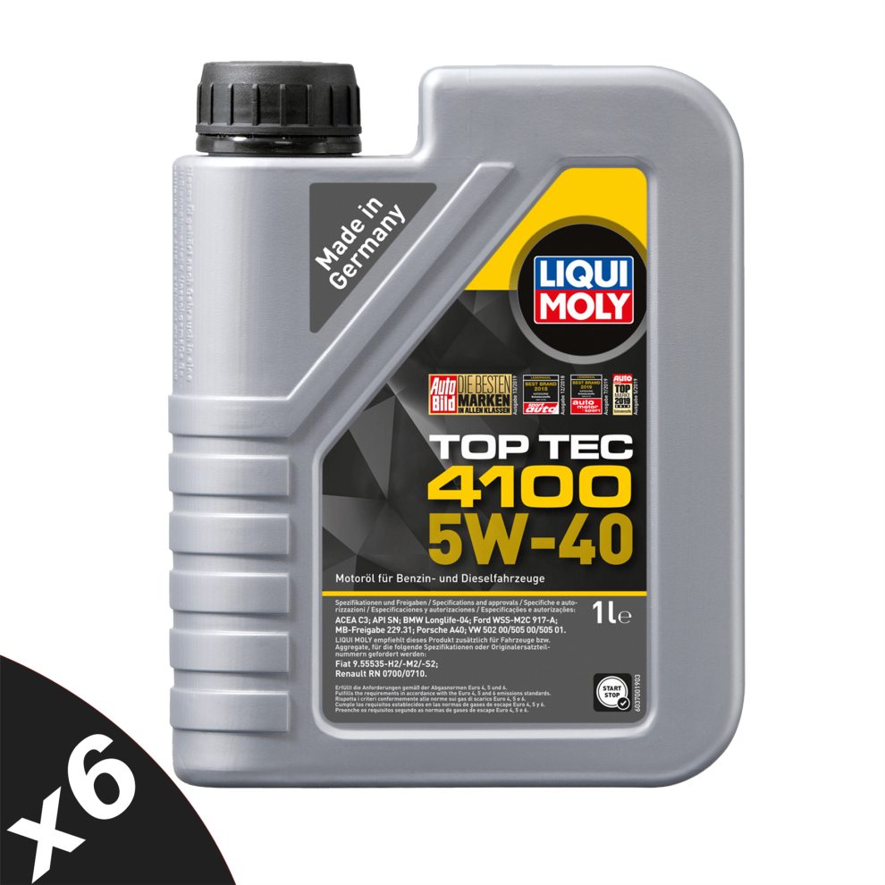 Liqui Moly 5W40 Fully Synthetic Engine Oil Top Tec 4100 Acea C3 Api Sn 6X1l 5056820572239