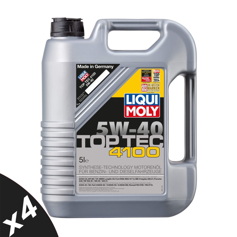 Liqui Moly 5W40 Fully Synthetic Engine Oil Top Tec 4100 Acea C3 Api Sn 4X5l 5056820572260