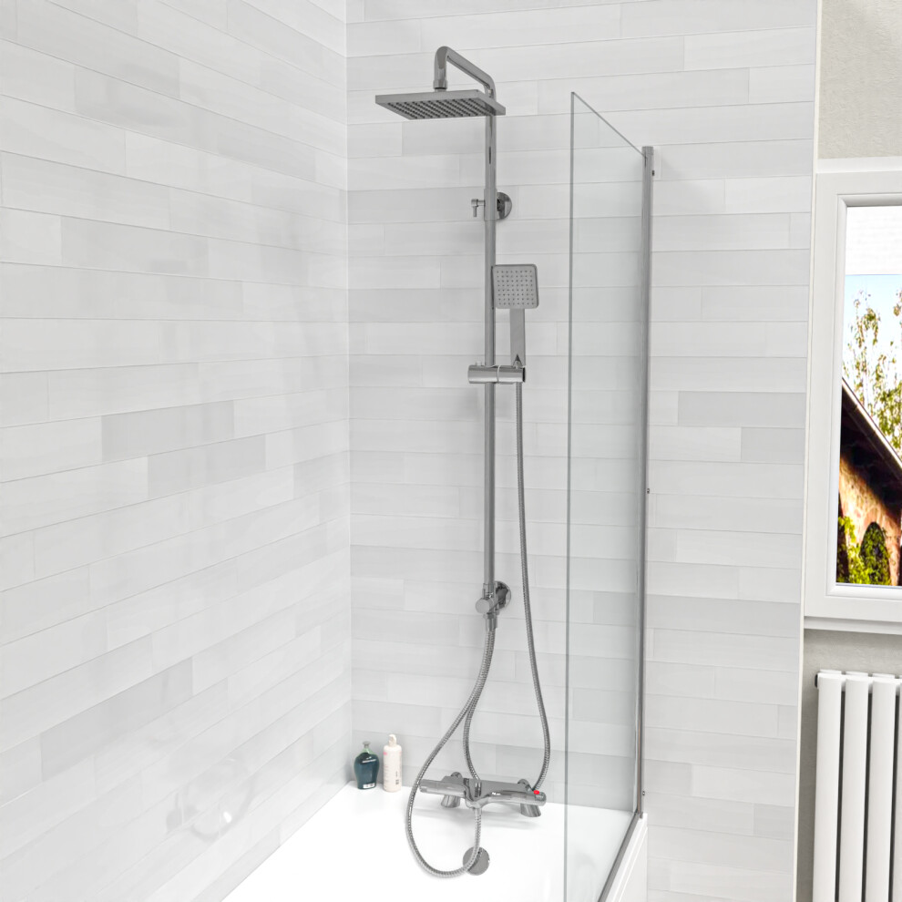 Nes Home Square Chrome Exposed Shower Mixer Thermostatic Riser Rail & Handset