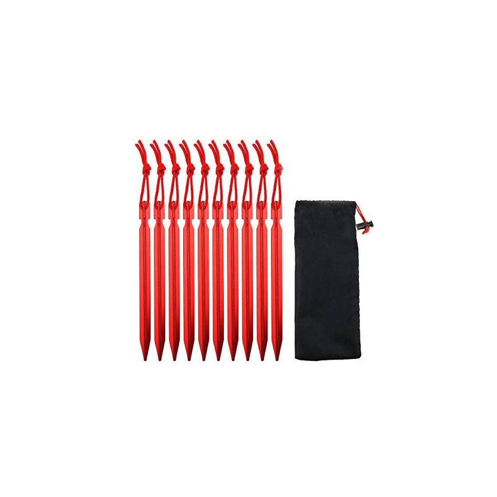 Dawa Tent Peg, 10pcs 7inches Aluminium Alloy Stake with Rope, Tri-cone Shaped Anchor Stake, Lightweight and Portable, Red, Includes Oxford Bag-image-OPC-PGYZS5K-NEW