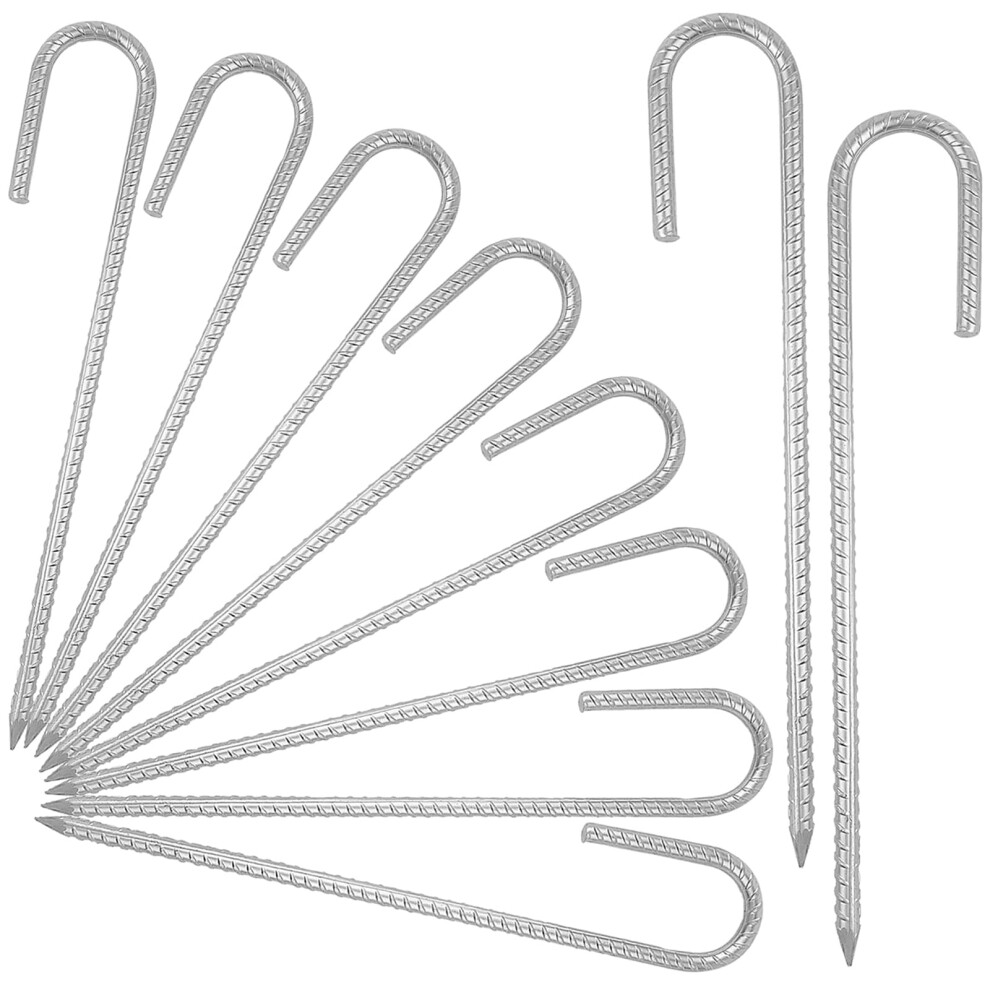 Mukchap 10 Pack 12 Inch Ground Rebar Stakes Anchors, Steel Ground Anchors J Hooks, Galvanised Stakes Trampoline Pegs For Tents, Canopies 758226189190
