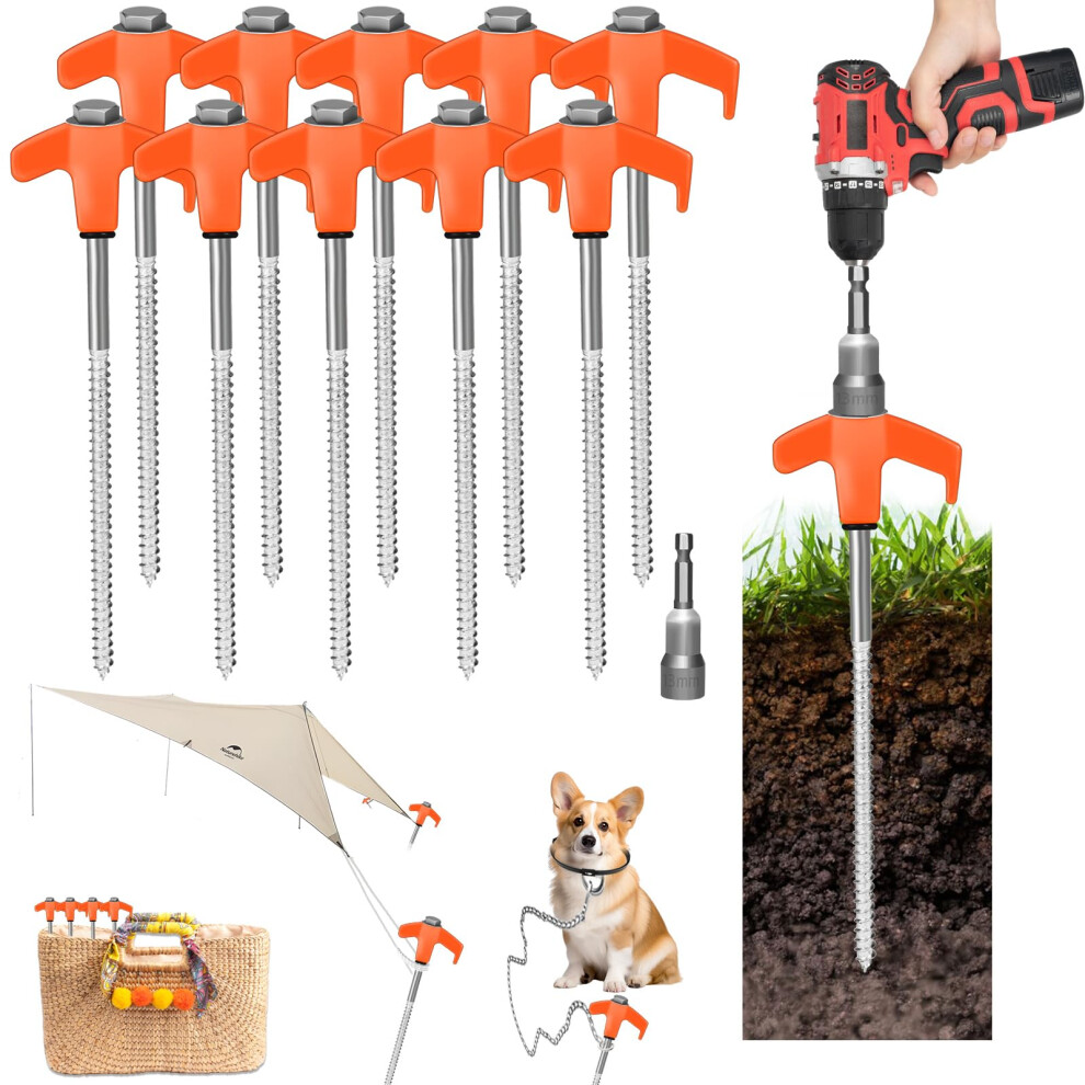 20 Pack 8" Screw In Tent Stakes Heavy Duty- Ground Anchors Screw- Tent Pegs Camping Stakes- Hex Pegs Drillable Tent Stakes And Hexagon Head Drive And 796647512326