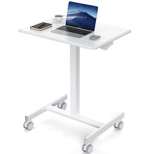DUMOS Small Standing Desk Portable Mobile Desk with Wheels Adjustable Height for Home Office 19" Modern White