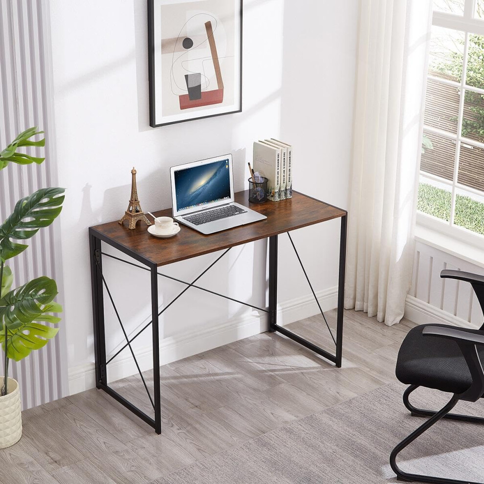 Direct Online Houseware Folding Computer Desk for Home Office 100 x 50cm Space Saving Solution for Gamers, Students, and Professionals with Rustic