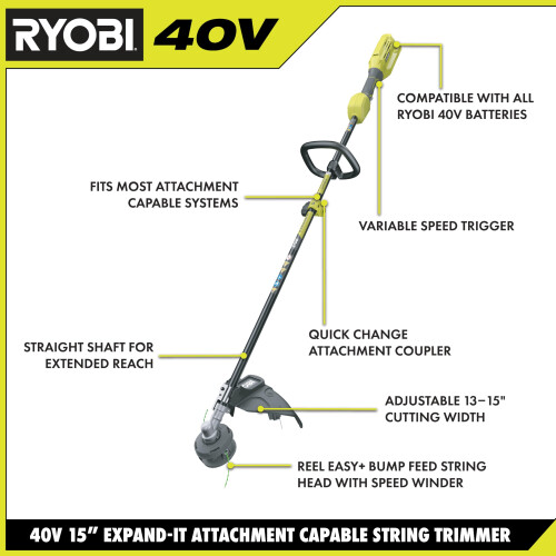 Ryobi RYOBI 40V Attachment Capable 15" String Trimmer Bare Tool 1