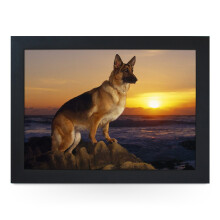 Portable Lap Desk Tray (German Shepard Dog On Beach) Handmade Wooden Frame, Beanbag Cushioned Bottom | Computers, Laptops, Meals, Food | L0136 Black
