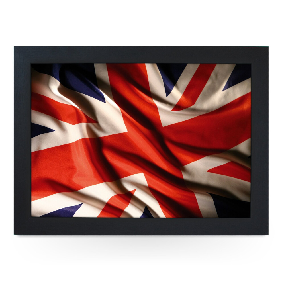 Portable Lap Desk Tray (Union Jack Flag Material) Handmade Wooden Frame, Beanbag Cushioned Bottom | Computers, Laptops, Meals, Food | L0240 Black-image-OPC-PGYZT2J-NEW