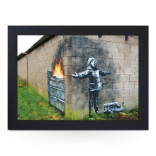 Portable Lap Desk Tray (Banksy Seasons Greetings) Handmade Wooden Frame, Beanbag Cushioned Bottom | Computers, Laptops, Meals, Food | L0760 Black