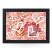 Portable Lap Desk Tray (Hearts And Pink Roses) Handmade Wooden Frame, Beanbag Cushioned Bottom | Computers, Laptops, Meals, Food | L953 (Black)