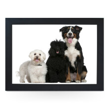 Portable Lap Desk Tray (Three Dog Breeds) Handmade Wooden Frame, Beanbag Cushioned Bottom | Computers, Laptops, Meals, Food | L0080 Black