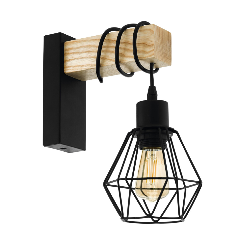 Eglo Wall Light Indoor Townshend 5, Vintage Wall lamp for Bedroom and Living Room, Industrial Design Wall Lighting Fixture, Wall Sconce Made of Black