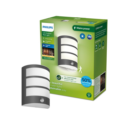 Philips Philips Lighting Python UltraEfficient Outdoor Wall Light, 3.8W, 2700K, Antracite, Motion Sensor, IP44 Weatherproof