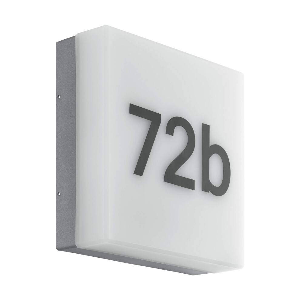 EGLO Cornale LED Outdoor Wall Lamp, Anthracite and White Plastic Porch Light, Incl. Daylight Sensor and House Numbers, IP44