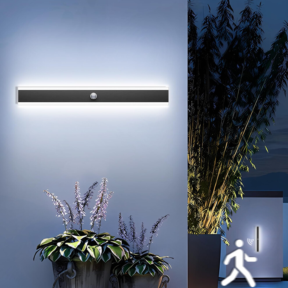 ANKBOY LED Outdoor Wall Light Motion Sensor 80 cm Long Black Metal Acrylic Waterproof Wall Lamp Wall Lighting Porch Garage Patio, 6000 K 25 W