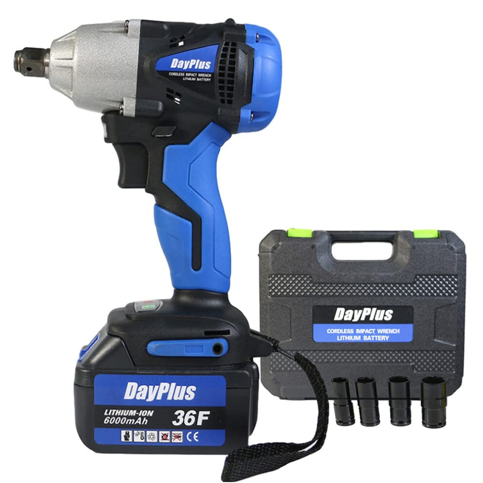 Electric Impact Wrench, 18V Cordless Impact Driver Kit - 420 N.m Torque, 3200 Max Rpm, Led Work Light Design, Belt Clip, 1/2" Square Driver, 6000Mah 783710328946