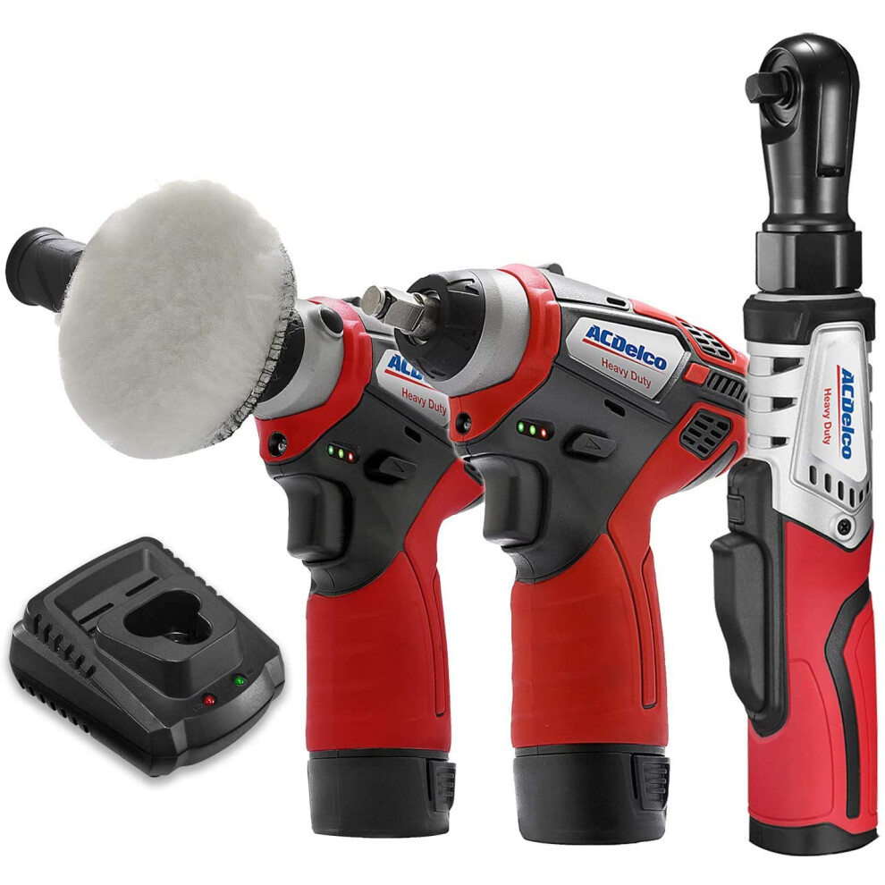 Acdelco G12 Series 3-Tool Combo, 3/8" Brushless Ratchet Wrench & 2-Speed Polisher & 3/8" Impact Wrench, 2-Battery, Arw1208-K13 4716872179770
