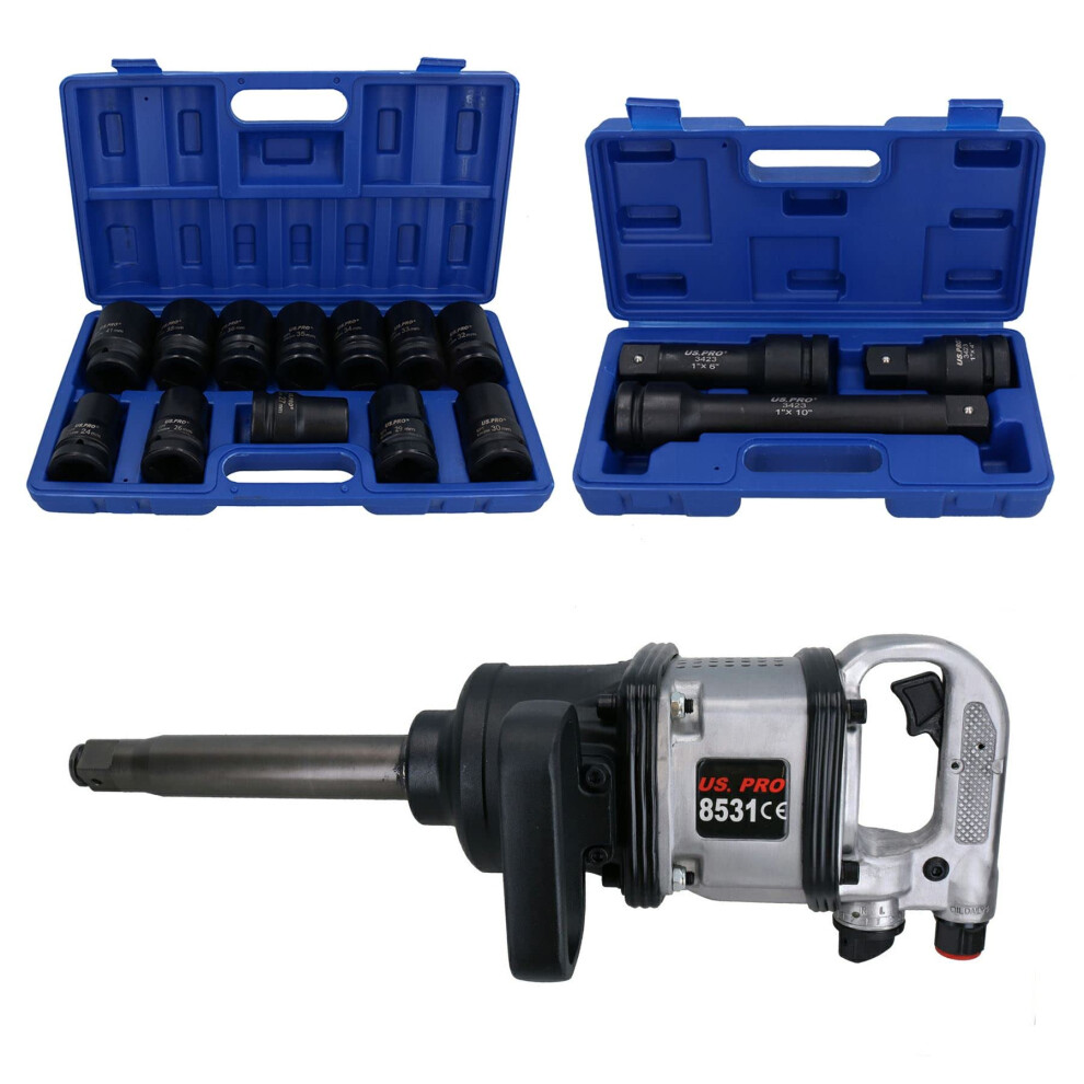 Ab Tools 1? Drive Anvil Air Impact Wrench Gun 2200Nm 12 Sockets 24 ? 41Mm + Extensions 5056316382502