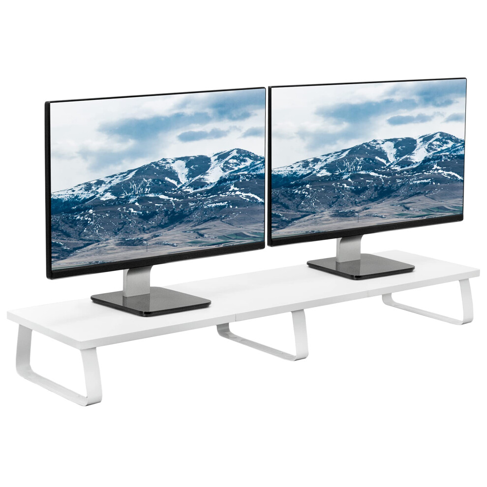 VIVO 39 inch Extra Long Monitor Stand, Wood & Steel Desktop Riser, Dual Screen, TV, Keyboard, Laptop, Ergonomic Desk and Tabletop Organizer, White,