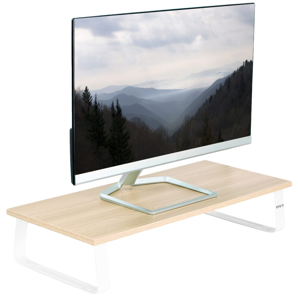 VIVO 24 inch Monitor Stand, Wood and Steel Desktop Riser, Screen, Keyboard, Laptop, Small TV, Ergonomic Desk and Tabletop Organizer, Light Wood,