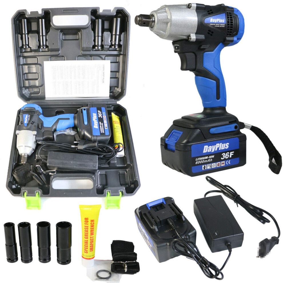 Impact Gun Huge Torque 420Nm Impact Driver Tool Ratchet Rattle Nut Electric Cordless 18V Impact Wrench With 4X ? Inch Sockets+1Pcs 6000Mah Li-Ion 797334553448