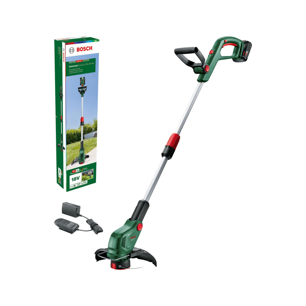 Bosch Cordless Grass Trimmer UniversalGrassCut 18V-26-500 (for Grass Cutting and Edge Trimming; Charging Time: 65 mins; Cutting Diameter: 26 cm; 18