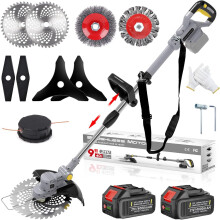 Cordless Grass Trimmer, Cordless Strimmer with 5 Types of Blades and 2 x 4.0Ah Battery, 21V Strimmer, Cutting width 25cm, for Lawn Garden Pruning