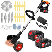 Garden Strimmer 21V Cordless Strimmer with 2pcs Batterie&3 types of blades Lightweight Battery Strimmer 3 in 1Grass Trimmer/Edger/brush cutte,