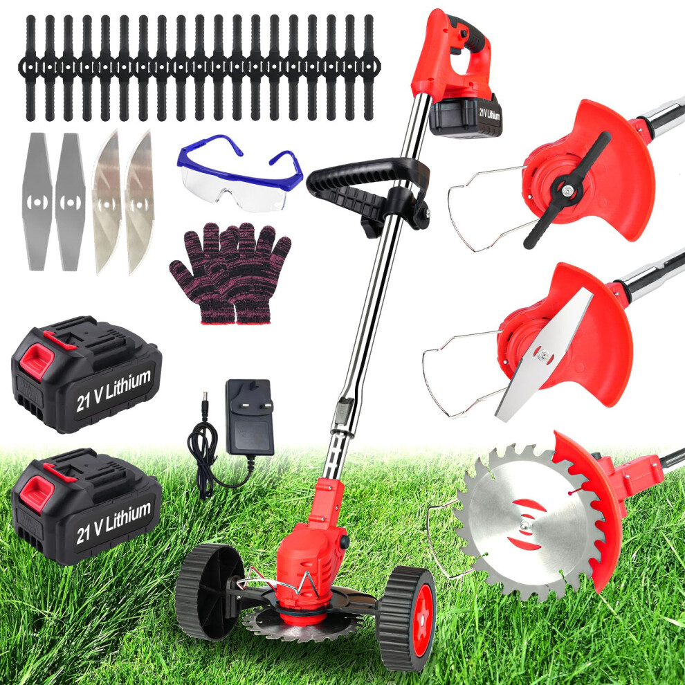 Xbzzgmg Cordless Strimmer Adjustable Garden Strimmer 2x4.0mAh Battery Strimmer with 5 Metal Blades 20 Plastic Blades Electric Strimmer, Grass Trimmer