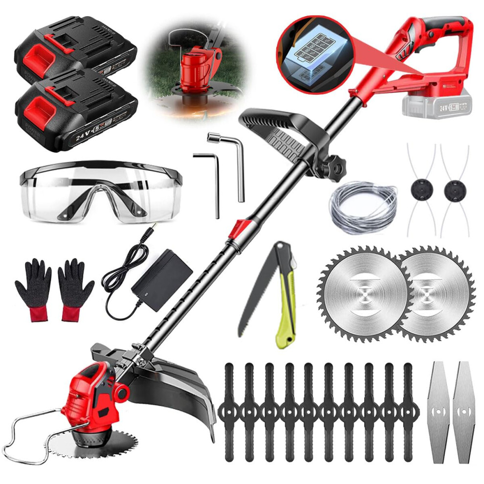 Cordless Strimmer Metal Blade Electric Garden Strimmers with Blades Grass Trimmers with Battery and Charger Brush Cutter Electric lawn Edger Tool for