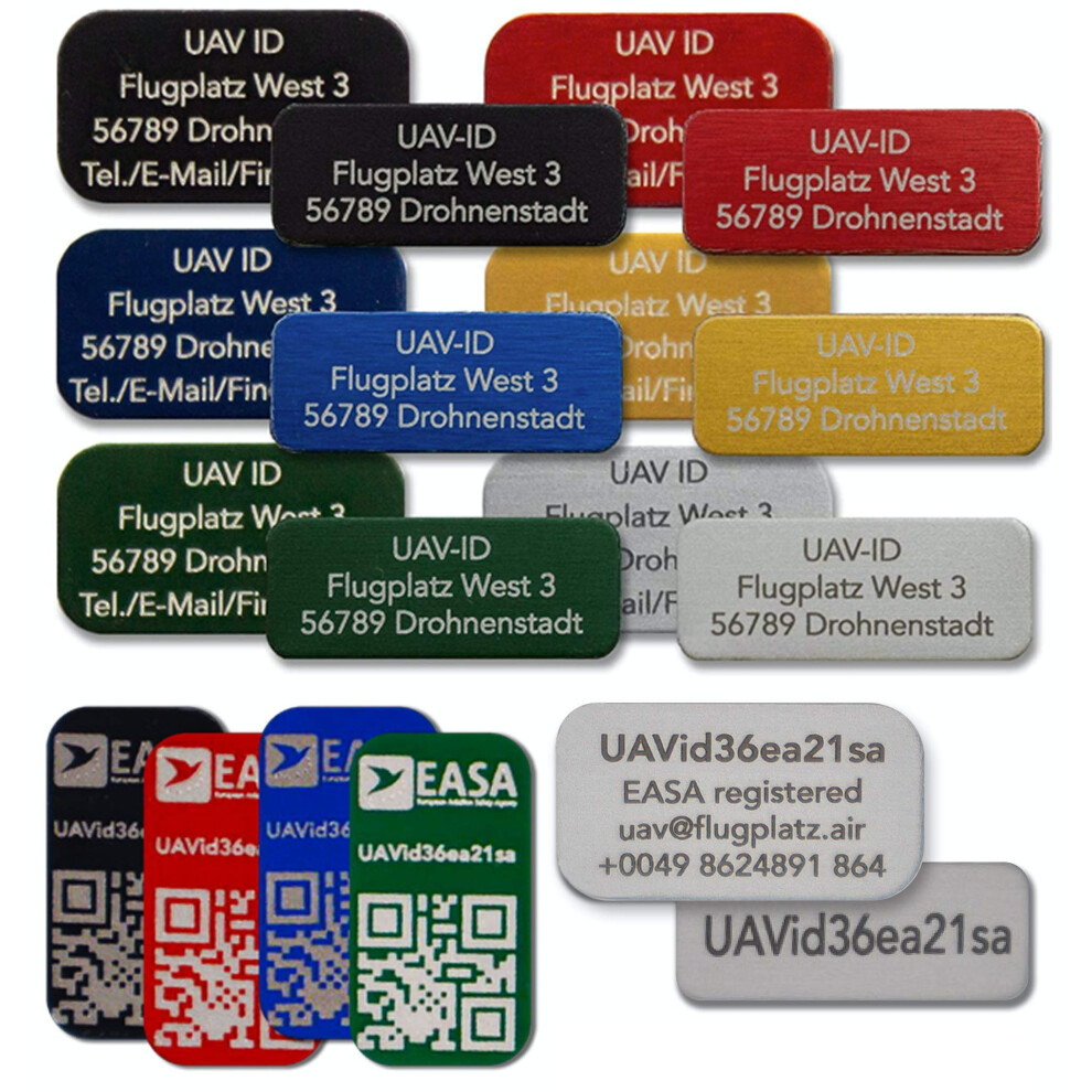 Uav-Id - Drone Licence Plate - Uav Registration Plate, Operator Number, Flyer Id Or E-Id, 20 X 11 Mm With Qr-Code, Anodised Aluminium With Laser Black 4260544314230